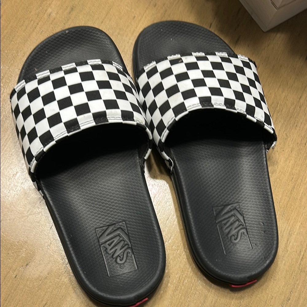 Vans Black and White Checkerboard Slide Sandals